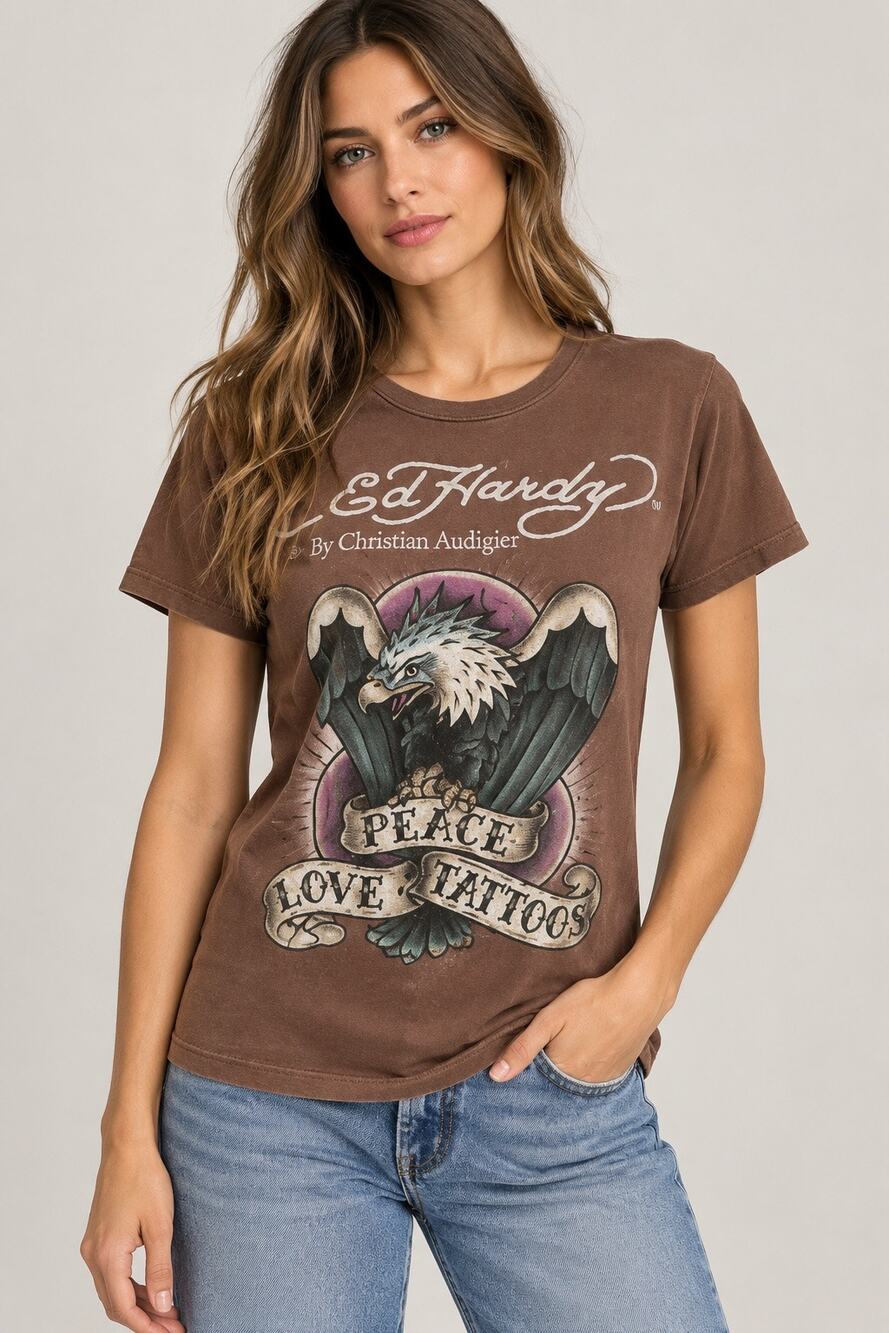 Ed Hardy Christian Audigier Vintage Y2K Peace Love Tattoos Eagle Tee M